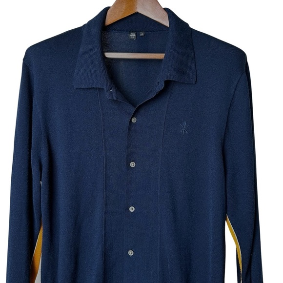 Opening Ceremony Men's Large Knit Collared Cardigan Color Block Navy Blue Orange - Picture 3 of 11